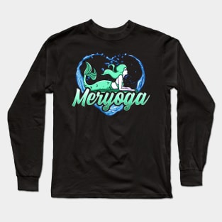 Heart Mermaid Yoga Cool I Love Yoga Workout Cute Meryoga Long Sleeve T-Shirt